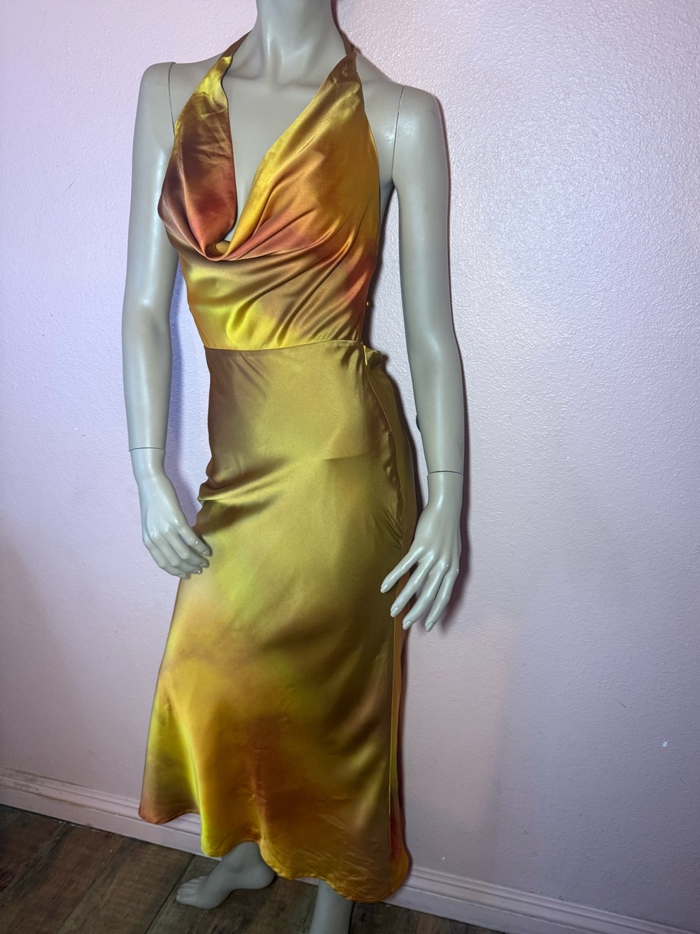 Windsor Satin Halter Midi Dress Gold Rust Ombre Open Back Slip Dress Small NWT ✨ - Picture 4 of 13